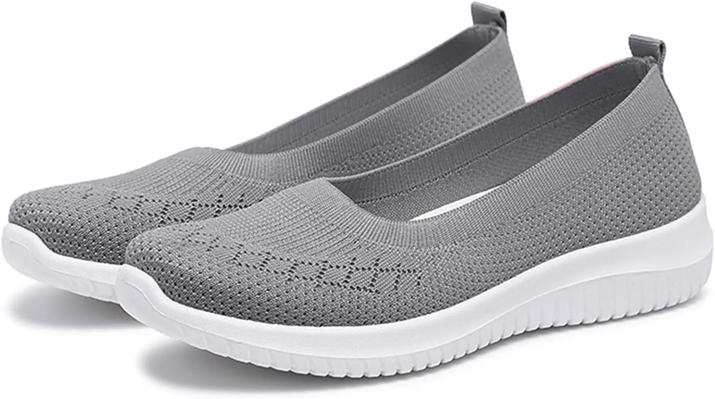 Mmoneyake Walk Shoes for Women Woven Orthopedic Breathable Soft Shoes Knit Low Wedge Dressy Ballet Shoes Arch Support Walking Shoes Slip On Diabetic Foam Shoes Sneakers