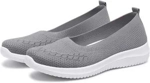 Mmoneyake Walk Shoes for Women Woven Orthopedic Breathable Soft Shoes Knit Low Wedge Dressy Ballet Shoes Arch Support Walking Shoes Slip On Diabetic Foam Shoes Sneakers