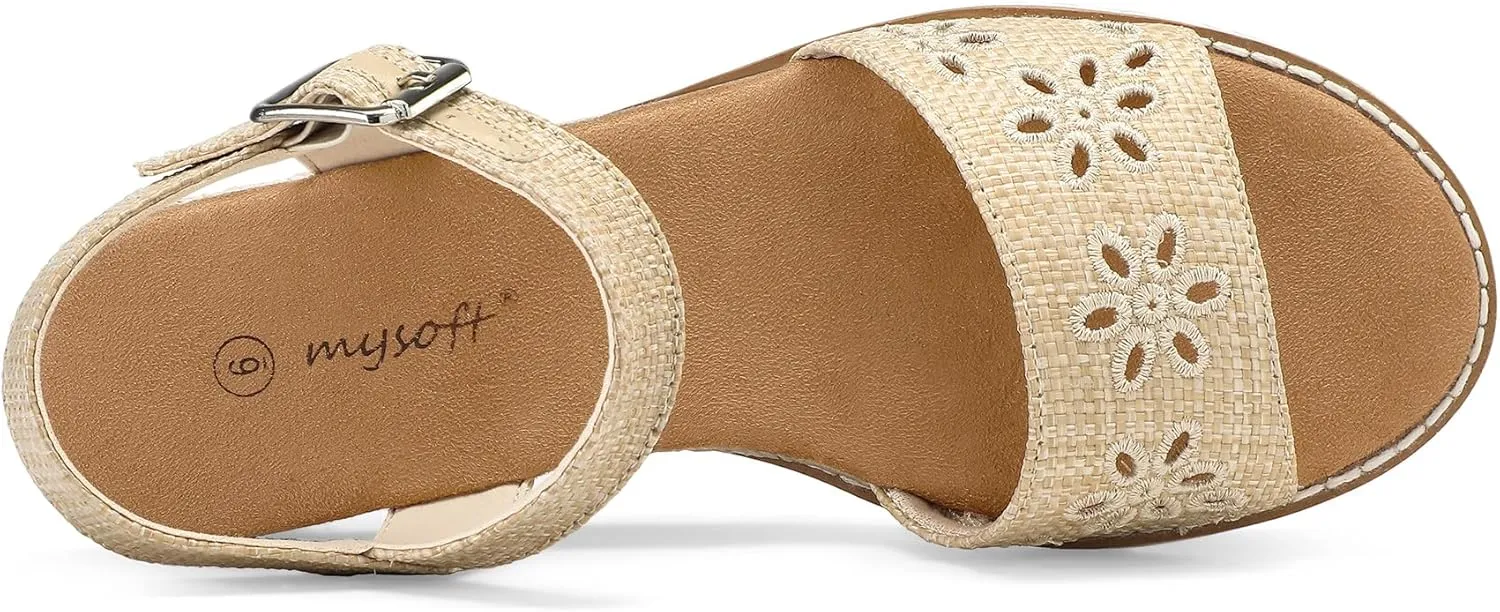 mysoft Women's Espadrilles Wedge Sandals Open Toe Ankle Strap Comfortable Casual Summer Walking Shoes