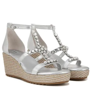 Naturalizer Womens Serena Strappy Wedge Sandal Silver Metallic 8 M