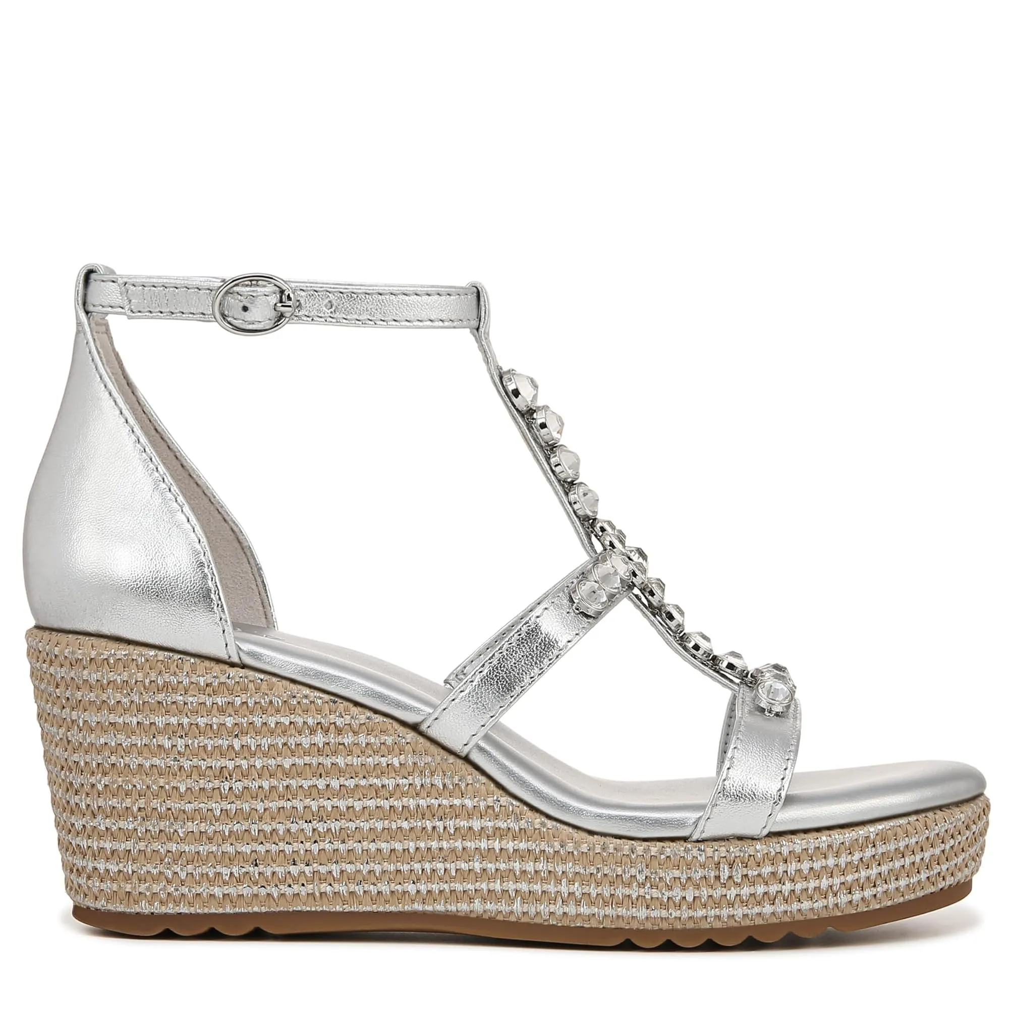 Naturalizer Womens Serena Strappy Wedge Sandal Silver Metallic 8 M