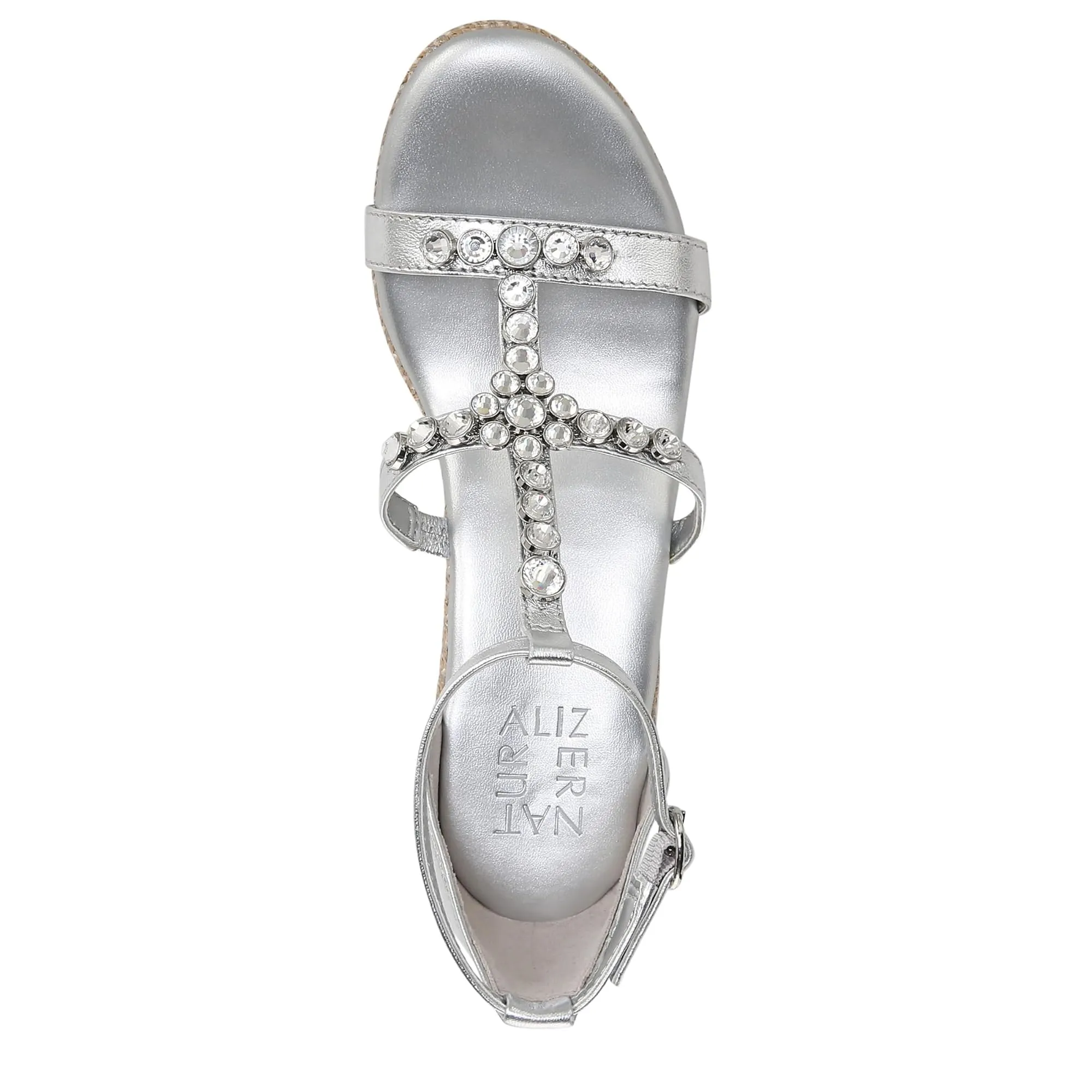 Naturalizer Womens Serena Strappy Wedge Sandal Silver Metallic 8 M
