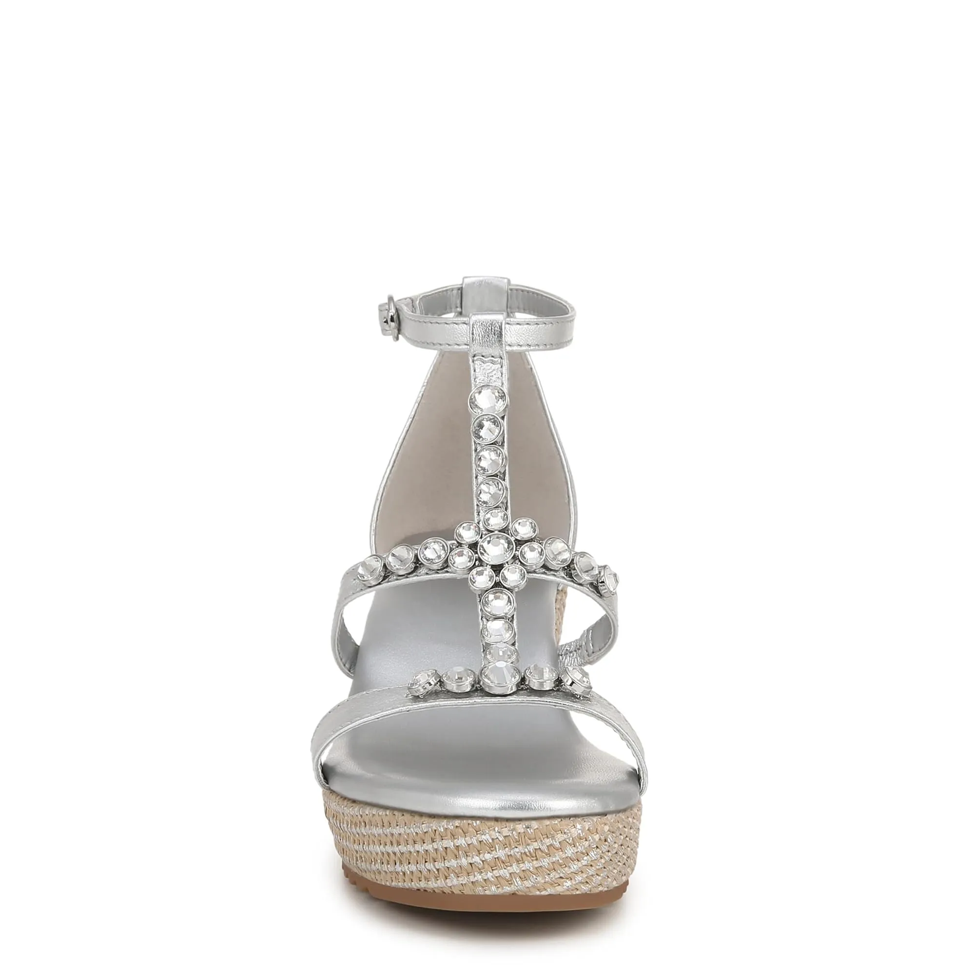 Naturalizer Womens Serena Strappy Wedge Sandal Silver Metallic 8 M