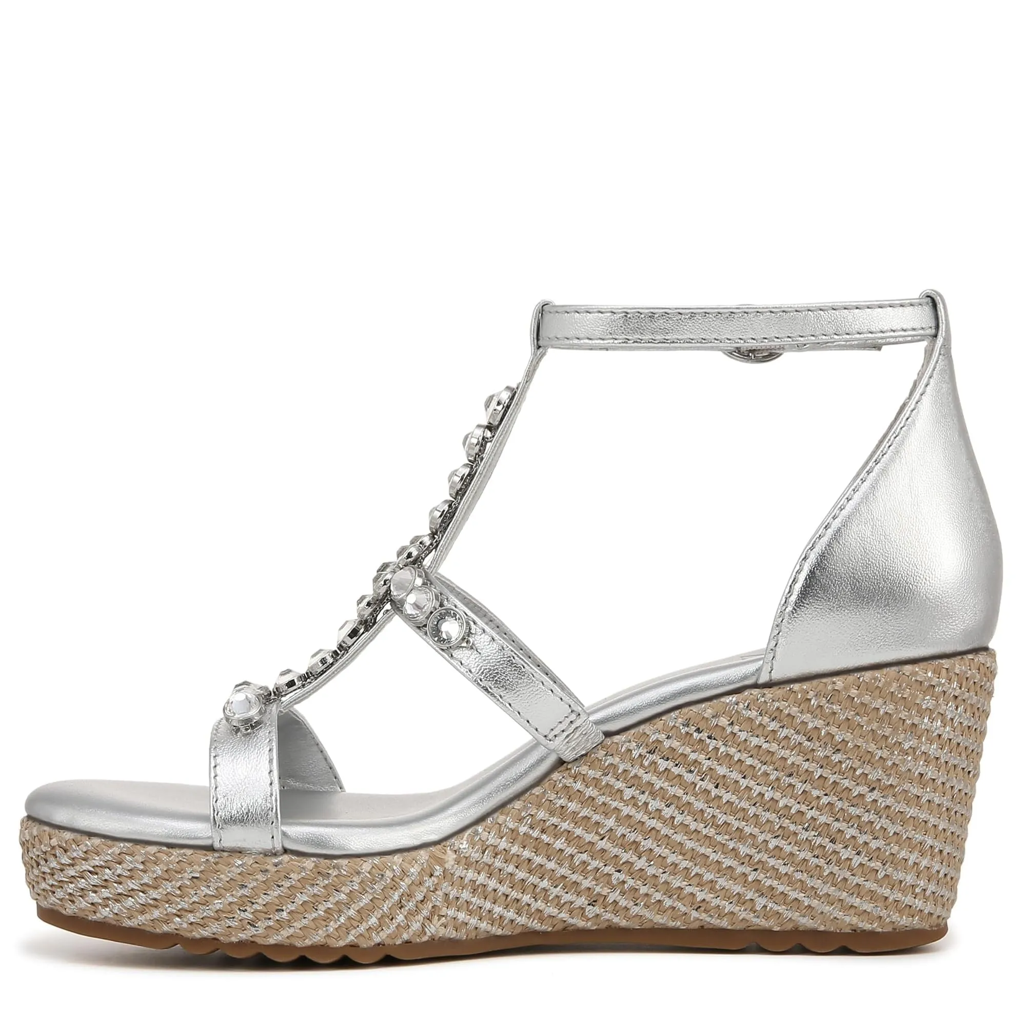 Naturalizer Womens Serena Strappy Wedge Sandal Silver Metallic 8 M