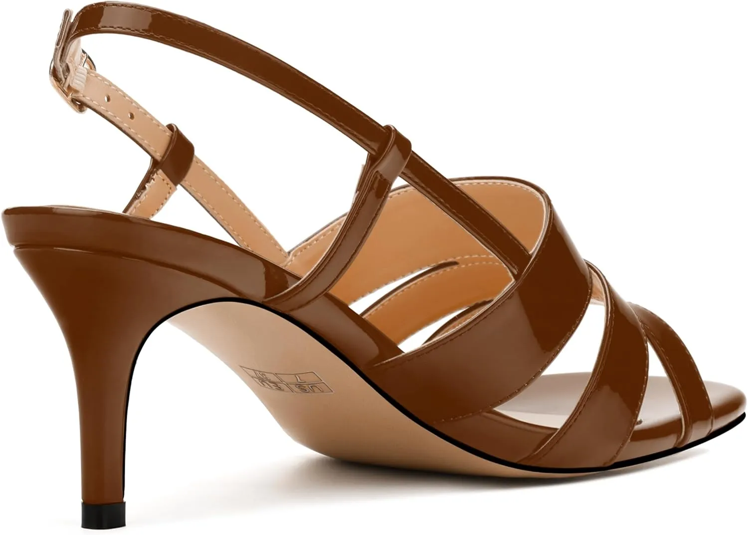 NUMALEO Women's Dressy Strappy 2.5 Inch Sandals Low Kitten Heel Open Square Toe Slingback Heels Patent Cute Dress Shoes