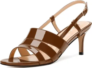 NUMALEO Women's Dressy Strappy 2.5 Inch Sandals Low Kitten Heel Open Square Toe Slingback Heels Patent Cute Dress Shoes