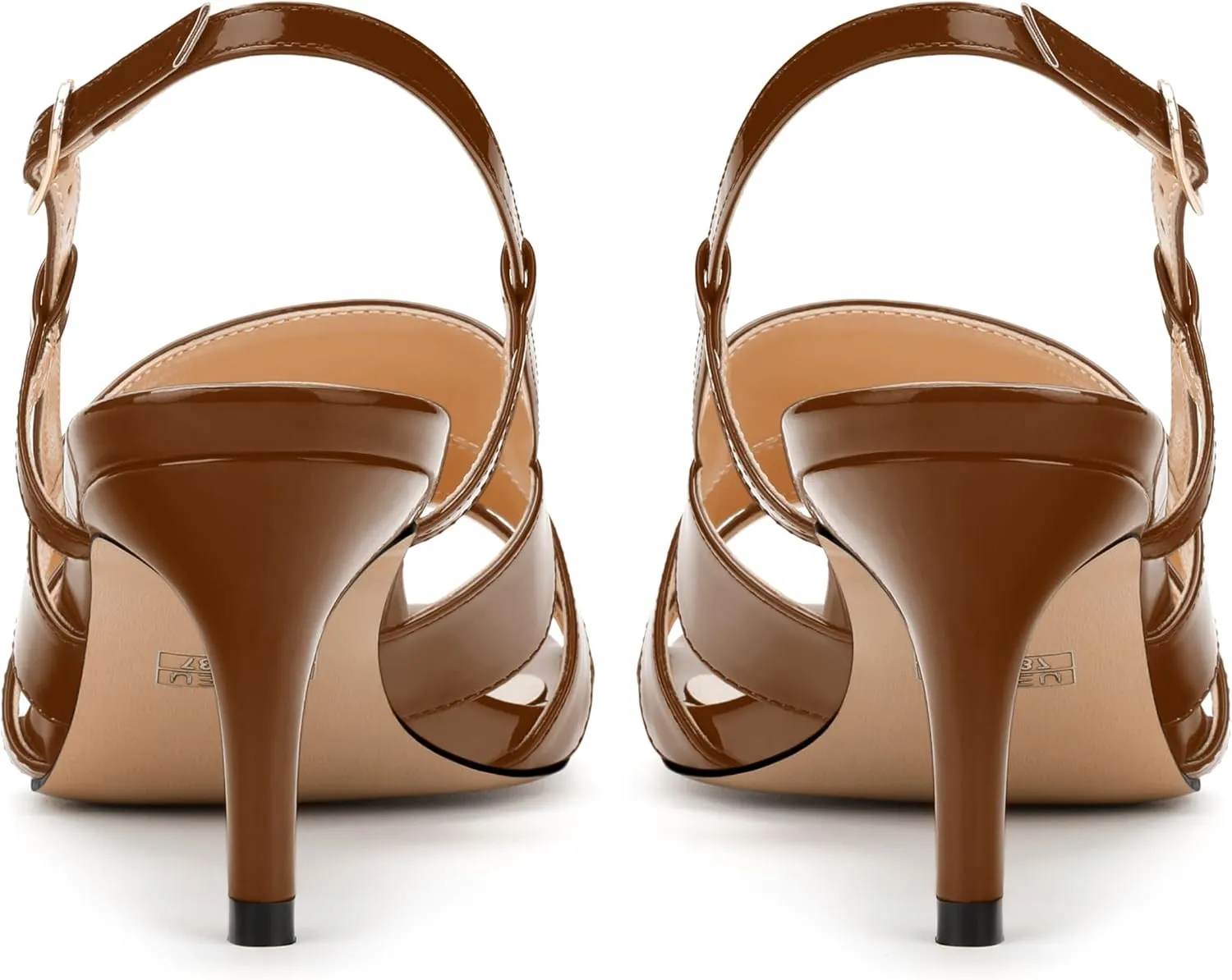 NUMALEO Women's Dressy Strappy 2.5 Inch Sandals Low Kitten Heel Open Square Toe Slingback Heels Patent Cute Dress Shoes