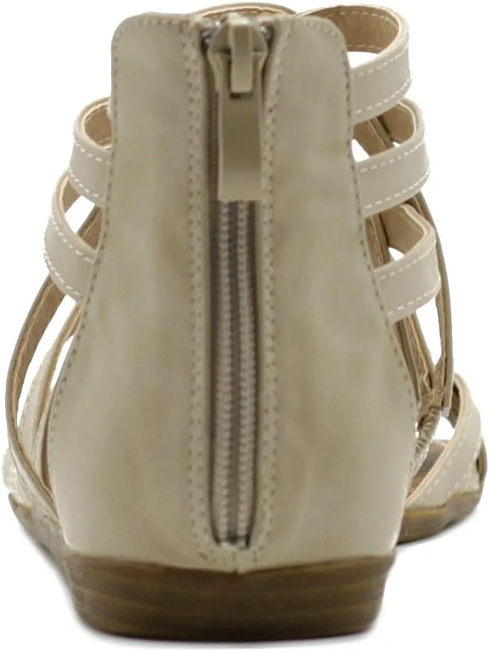 Ollio Women's Shoe Gladiator Strappy Zip Closure Multi Color Sandal