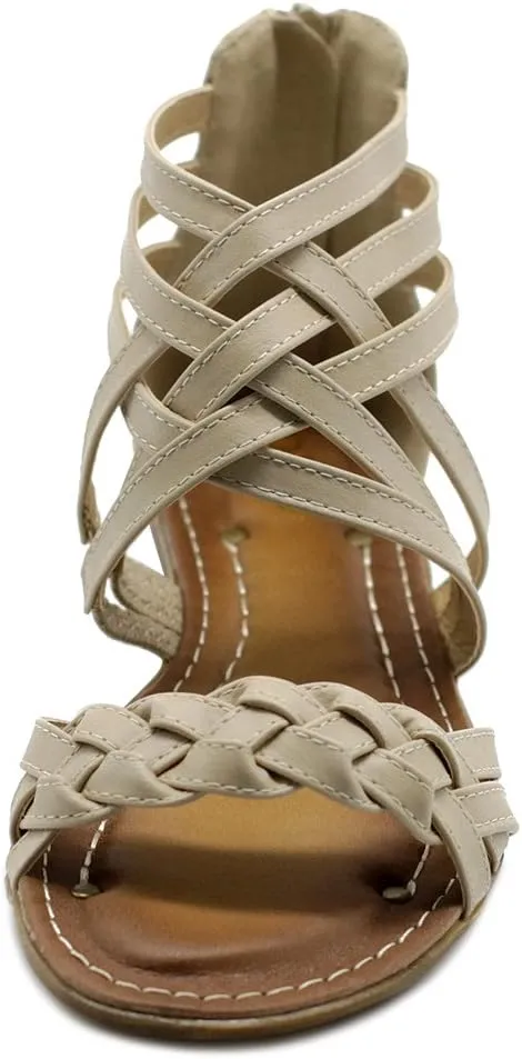 Ollio Women's Shoe Gladiator Strappy Zip Closure Multi Color Sandal