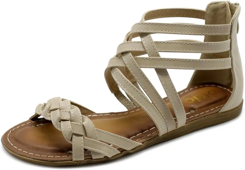 Ollio Women's Shoe Gladiator Strappy Zip Closure Multi Color Sandal