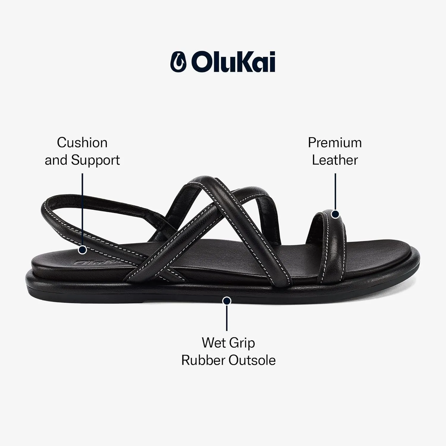 OLUKAI Tiare Women's Strappy Sandals, Premium Leather & Stylish Design, All-Day Comfort & Support