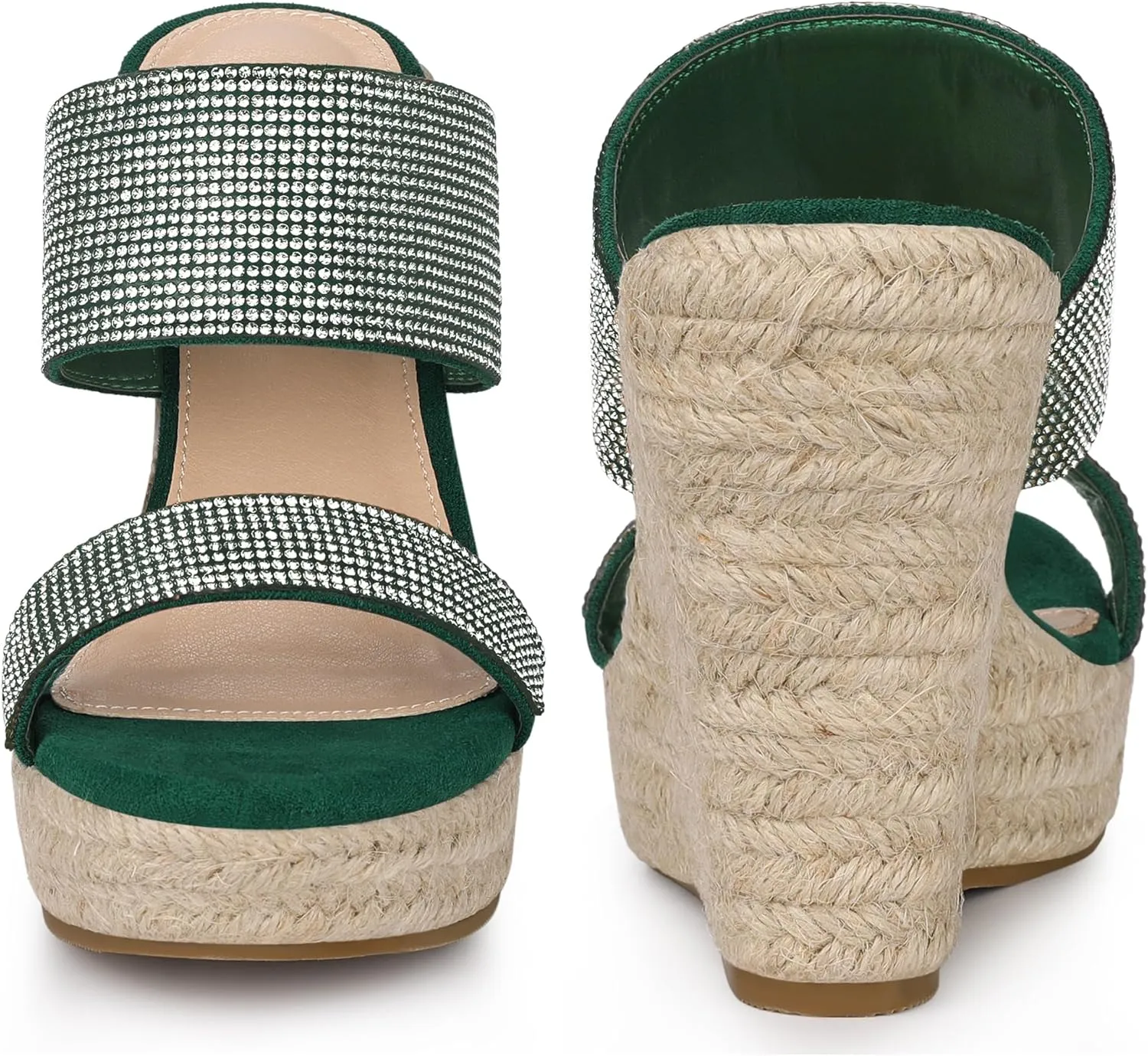 Perphy Platform Rhinestones Dual Strap Espadrille Wedge Sandals for Women
