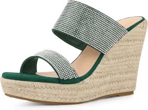 Perphy Platform Rhinestones Dual Strap Espadrille Wedge Sandals for Women