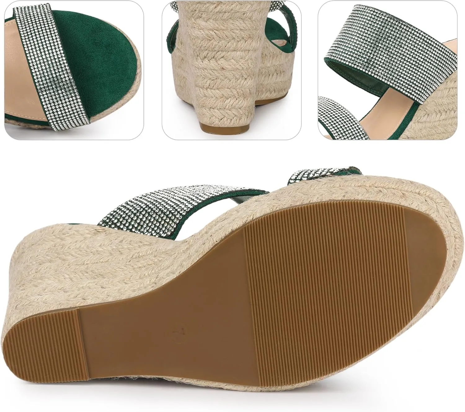 Perphy Platform Rhinestones Dual Strap Espadrille Wedge Sandals for Women
