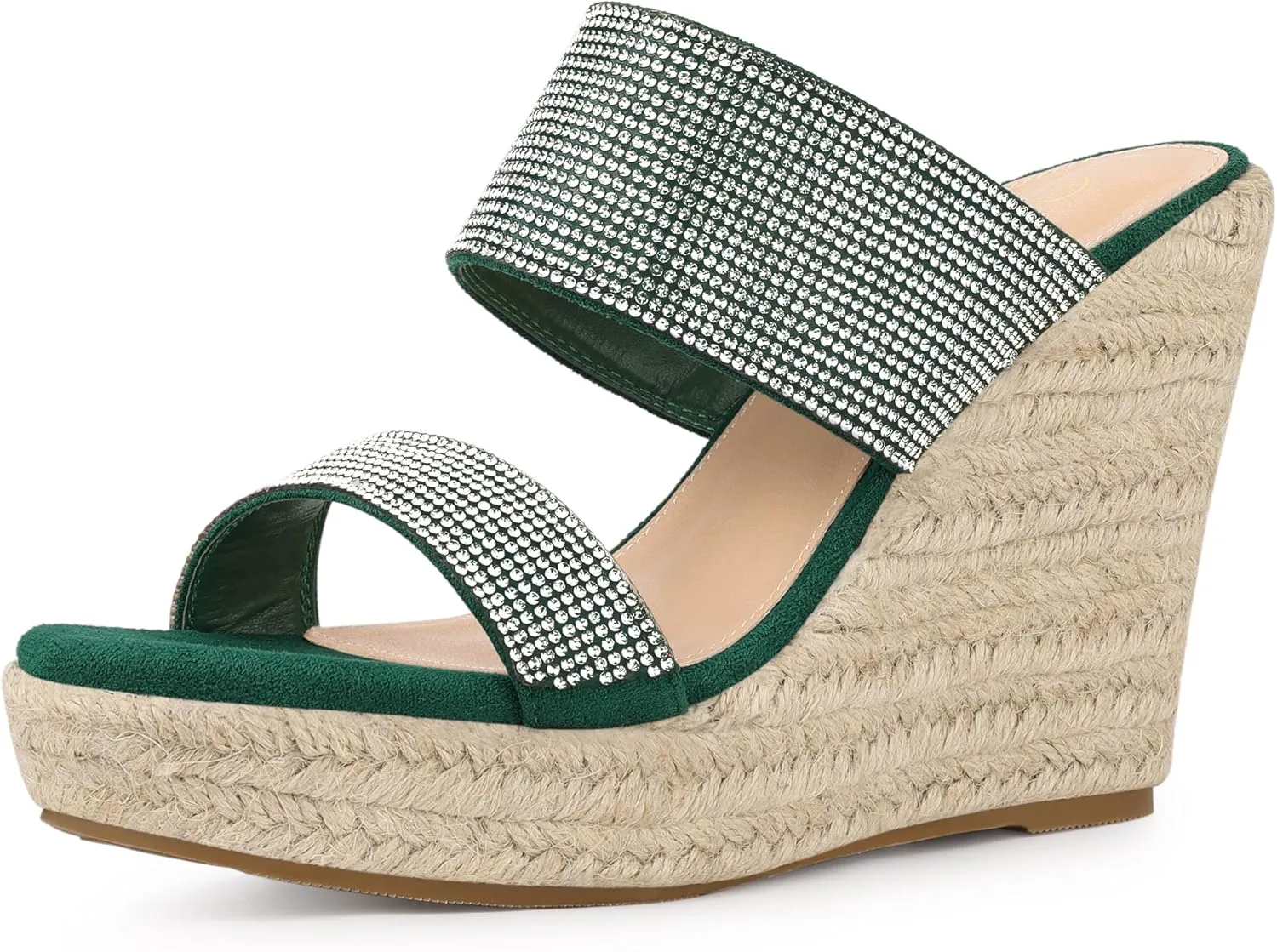 Perphy Platform Rhinestones Dual Strap Espadrille Wedge Sandals for Women