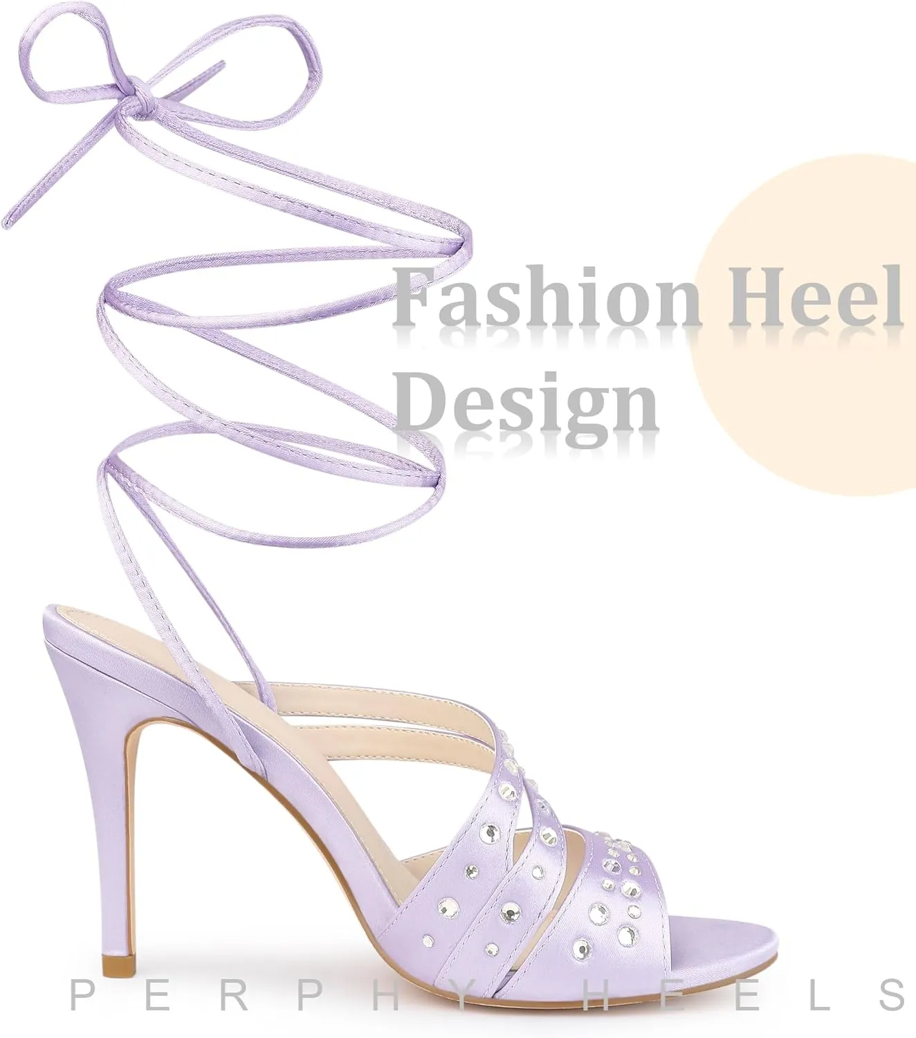 Perphy Rhinestone Satin Lace Up Stiletto Heel Sandal for Women