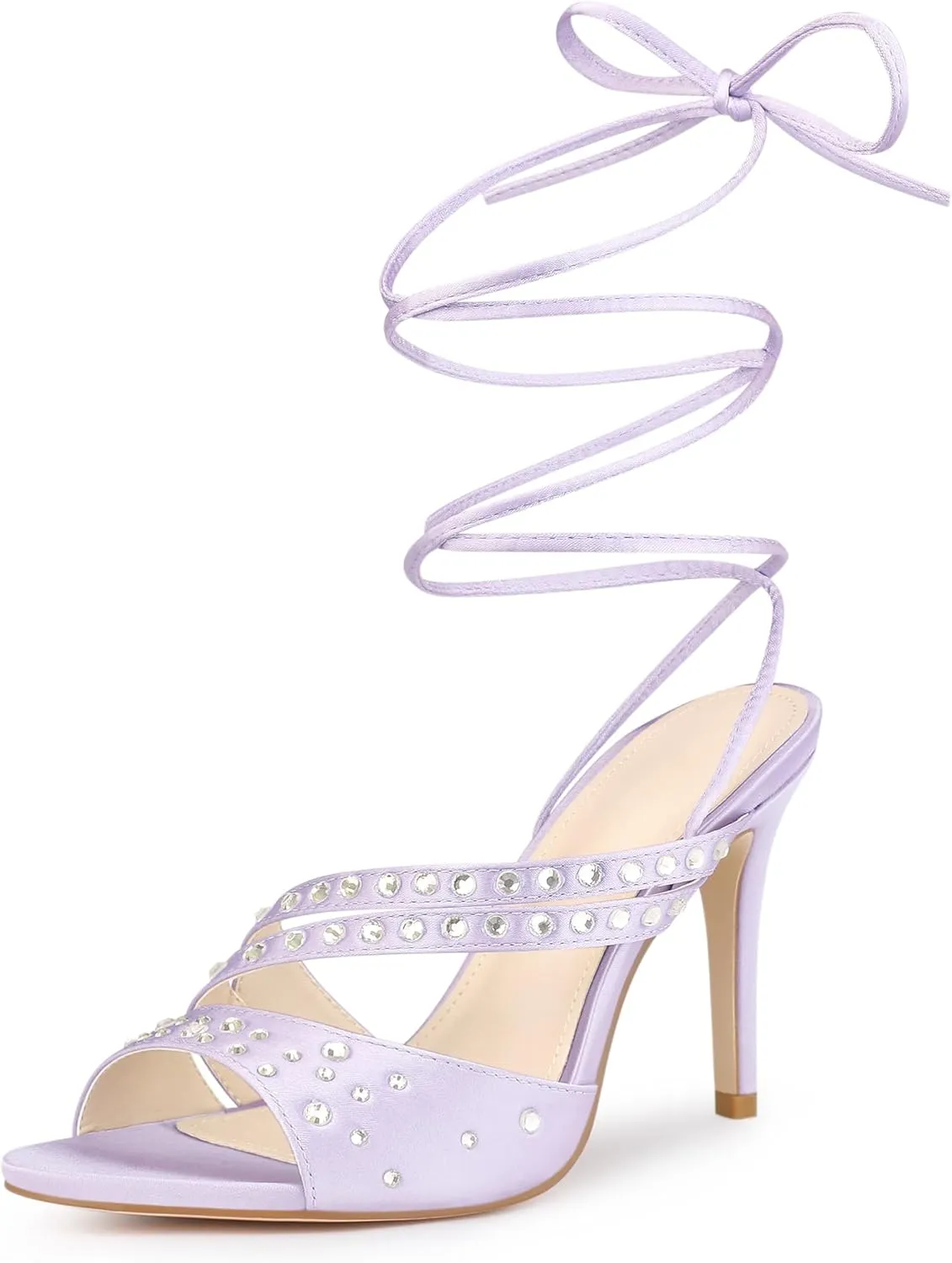 Perphy Rhinestone Satin Lace Up Stiletto Heel Sandal for Women