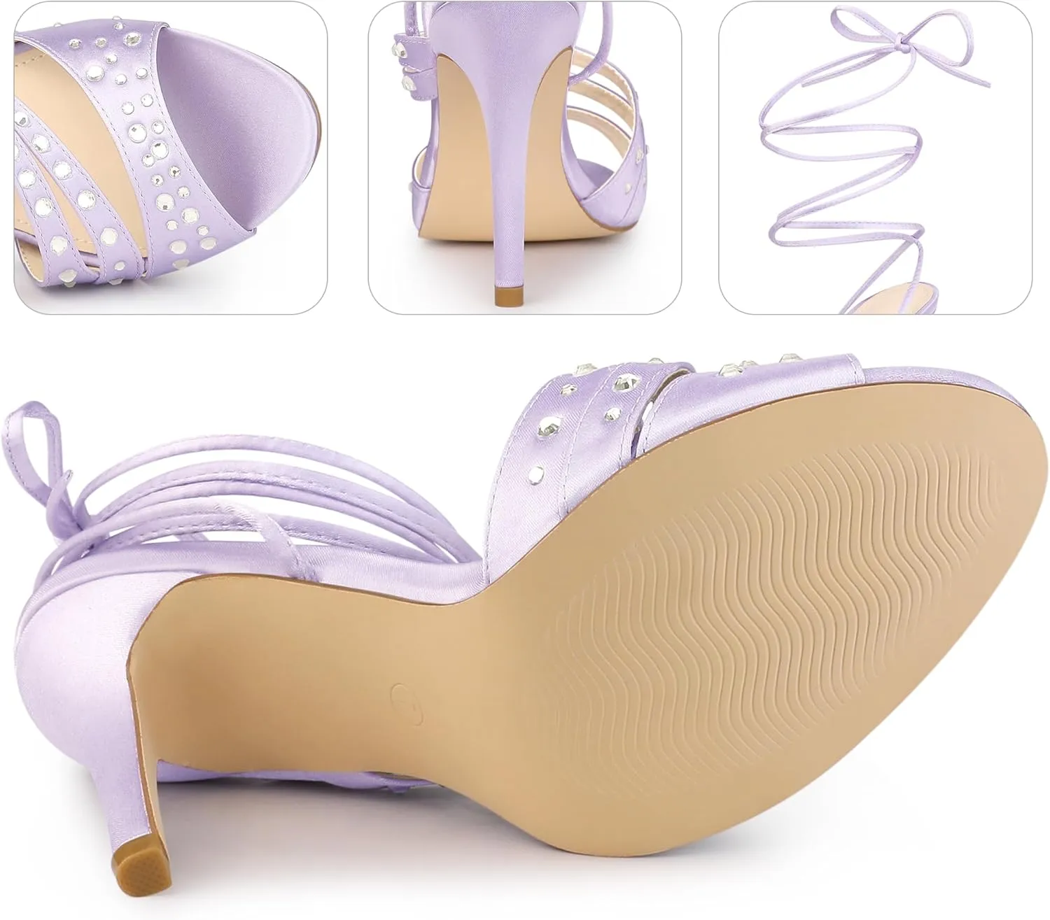 Perphy Rhinestone Satin Lace Up Stiletto Heel Sandal for Women