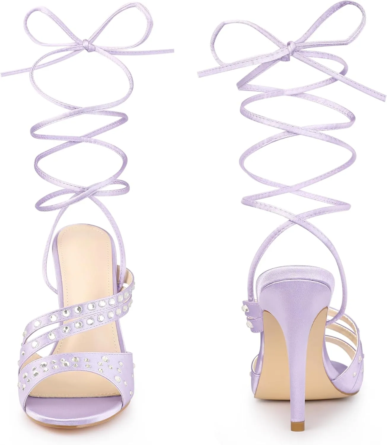 Perphy Rhinestone Satin Lace Up Stiletto Heel Sandal for Women