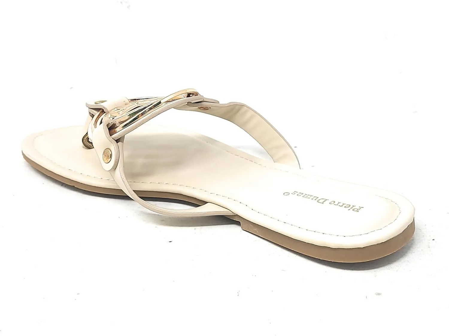 Pierre Dumas Women's Medallion Vegan Slide Thong Flip Flop Flat Sandal