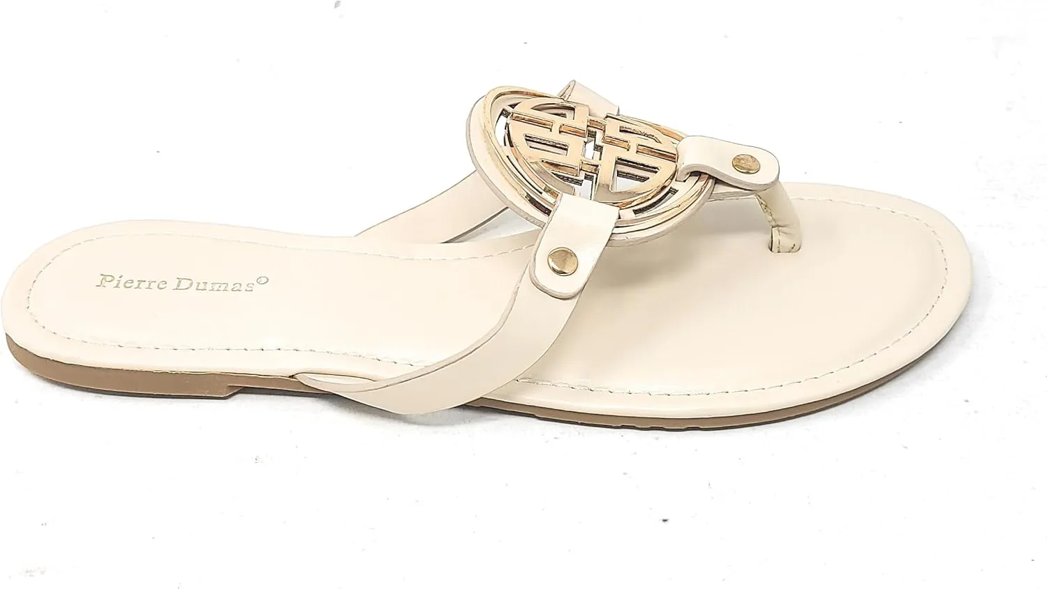 Pierre Dumas Women's Medallion Vegan Slide Thong Flip Flop Flat Sandal