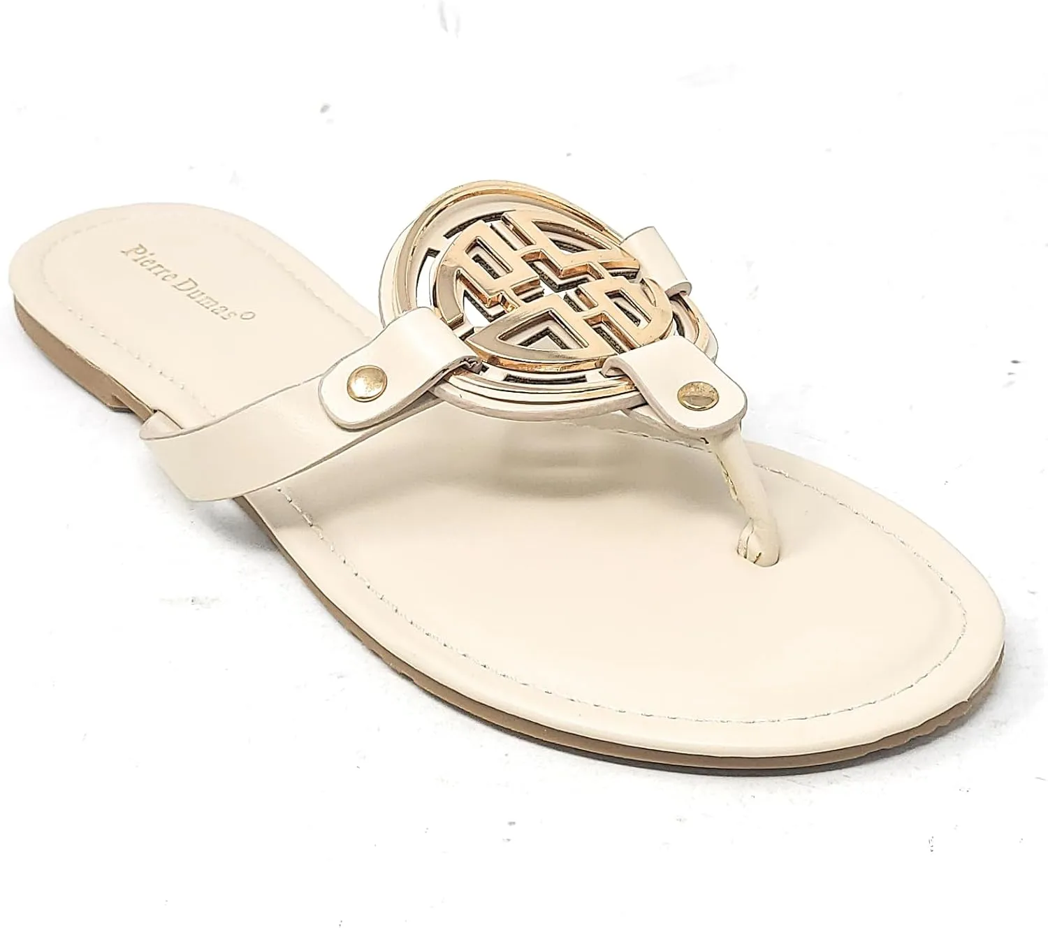 Pierre Dumas Women's Medallion Vegan Slide Thong Flip Flop Flat Sandal