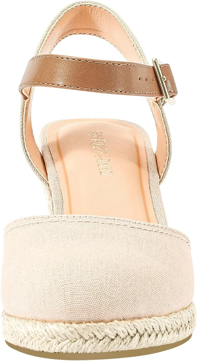 PIZZ ANNU Women's Espadrille Low Wedge Heel Sandals with Buckle Ankle Strap Close Toe Casual Dressy Summer Platform Shoes