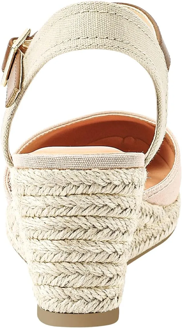 PIZZ ANNU Women's Espadrille Low Wedge Heel Sandals with Buckle Ankle Strap Close Toe Casual Dressy Summer Platform Shoes