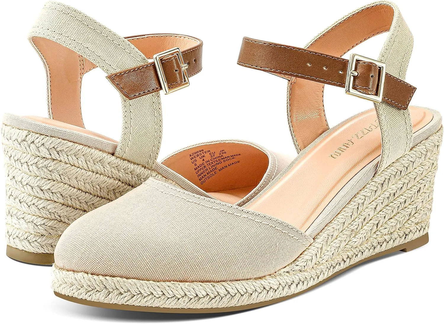 PIZZ ANNU Women's Espadrille Low Wedge Heel Sandals with Buckle Ankle Strap Close Toe Casual Dressy Summer Platform Shoes
