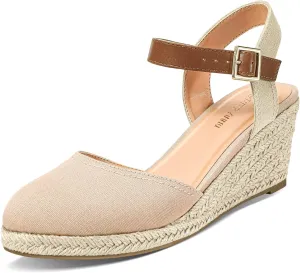 PIZZ ANNU Women's Espadrille Low Wedge Heel Sandals with Buckle Ankle Strap Close Toe Casual Dressy Summer Platform Shoes