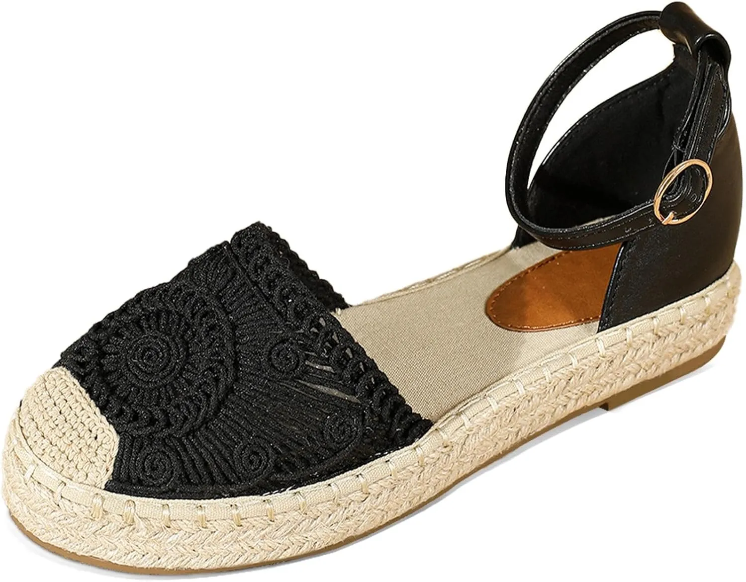 Putu Women's Closed Toe Sandals Ankle Strap Espadrille Platform Sandals Hollow Out Flat Shoes