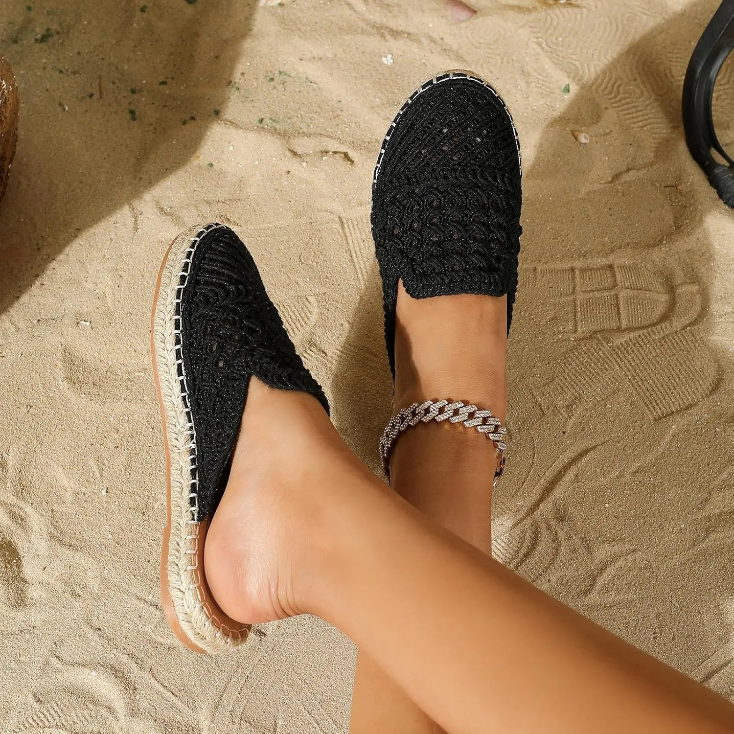 Putu Women's Espadrille Hollow Out Mules Closed Toe Slide Sandals Summer Vacation Flat Shoes