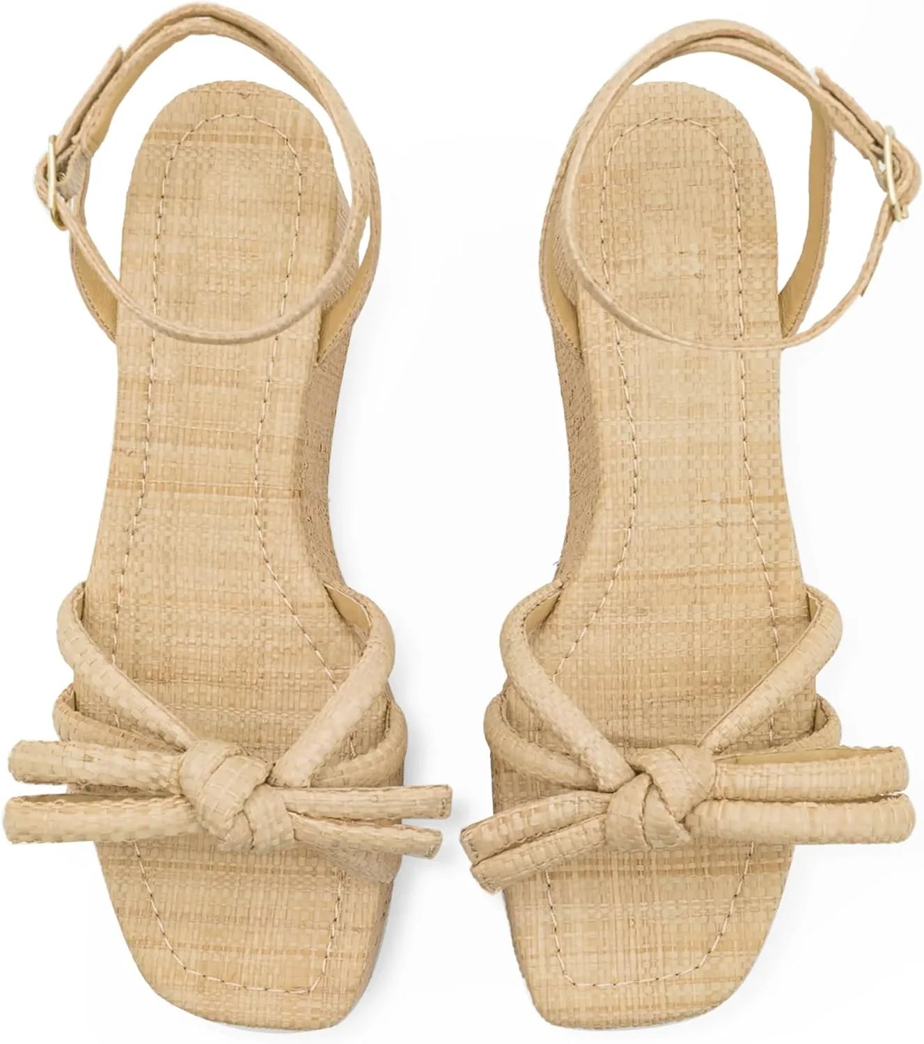 Raffia Platform Sandals for Women Espadrille Wedges Comfortable Summer Beach Slingback Sandals Bow Ankle Strappy Woven Straw Sandals