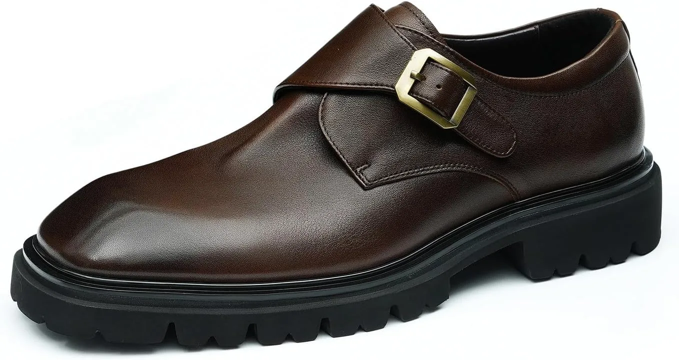 Santimon Men's Loafers Formal Dress Slip On Leather Buckle Loafers Business Wedding Casual Fashion Summer Shoes for Men Boys