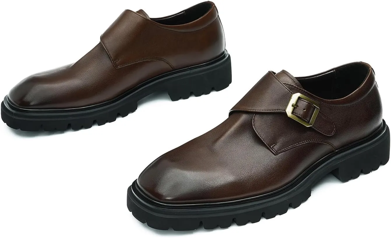 Santimon Men's Loafers Formal Dress Slip On Leather Buckle Loafers Business Wedding Casual Fashion Summer Shoes for Men Boys