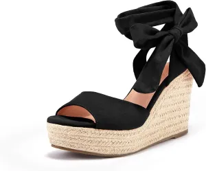 SERAIH Womens Lace up Espadrilles Platform Wedges Sandals Heels Tie Ankle Strap Summer Dress Shoes