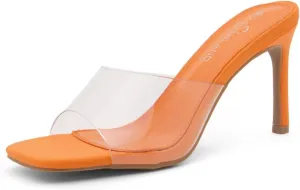 Shoe Land Melrose Women's High Heels Stiletto Heeled Slides, Square Open Toe One Band Slip-On Heeled Mules – Dressy Clear Heeled Sandals for Prom Party Wedding and Vacation