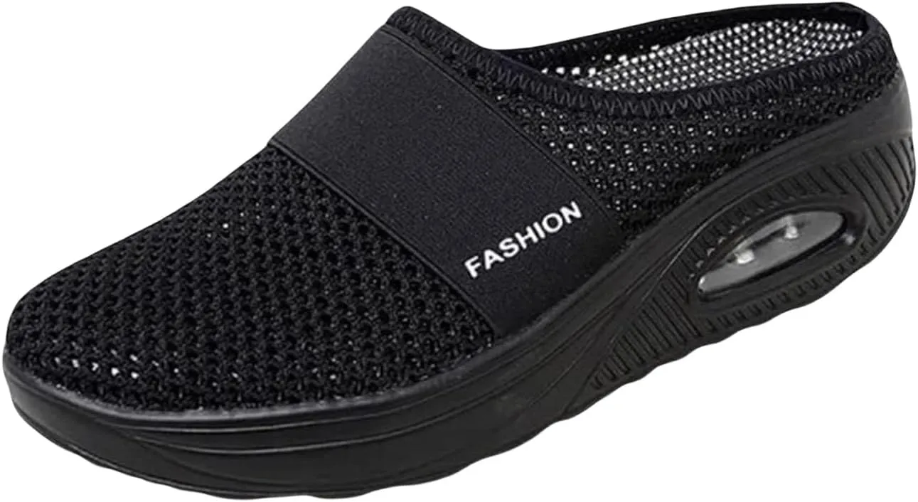 Slip On Mules for Womens Breathable Mesh Walking Mules Sneakers Slip-On Open Back Mule Outdoor Casual Non Slip Orthopedic Sneakers with Arch Support Comfy Slippers Slides Closed Toe