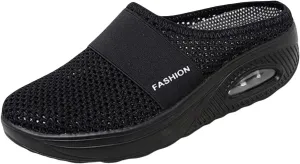 Slip On Mules for Womens Breathable Mesh Walking Mules Sneakers Slip-On Open Back Mule Outdoor Casual Non Slip Orthopedic Sneakers with Arch Support Comfy Slippers Slides Closed Toe