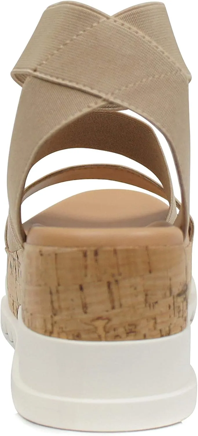 Soda Style Madyson ~ Slip On Open Toe Two Bands Elastic Ankle Strap Flatform Wedge Casual Fashion Sandal with Cork Wrap Bottom