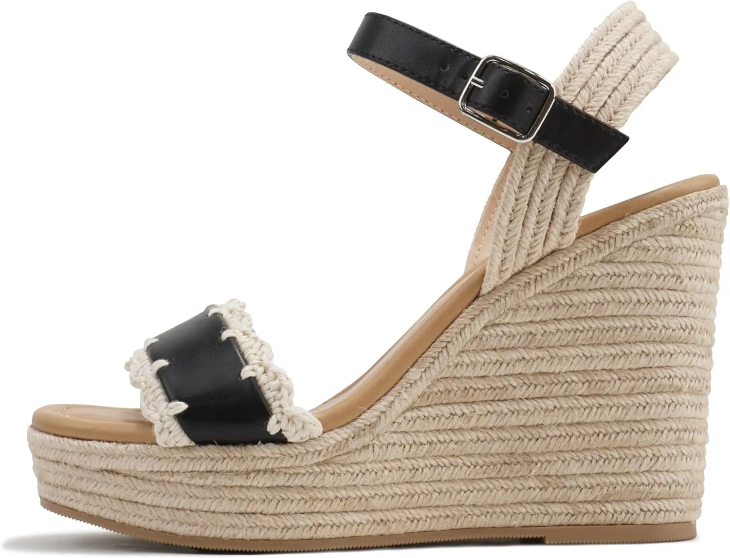 Soda “Virtual” ~ Women Square Toe Woven Single Band Espadrille Wedge Sandal with Adjustable Ankle Strap