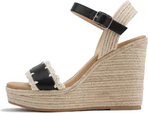 Soda “Virtual” ~ Women Square Toe Woven Single Band Espadrille Wedge Sandal with Adjustable Ankle Strap