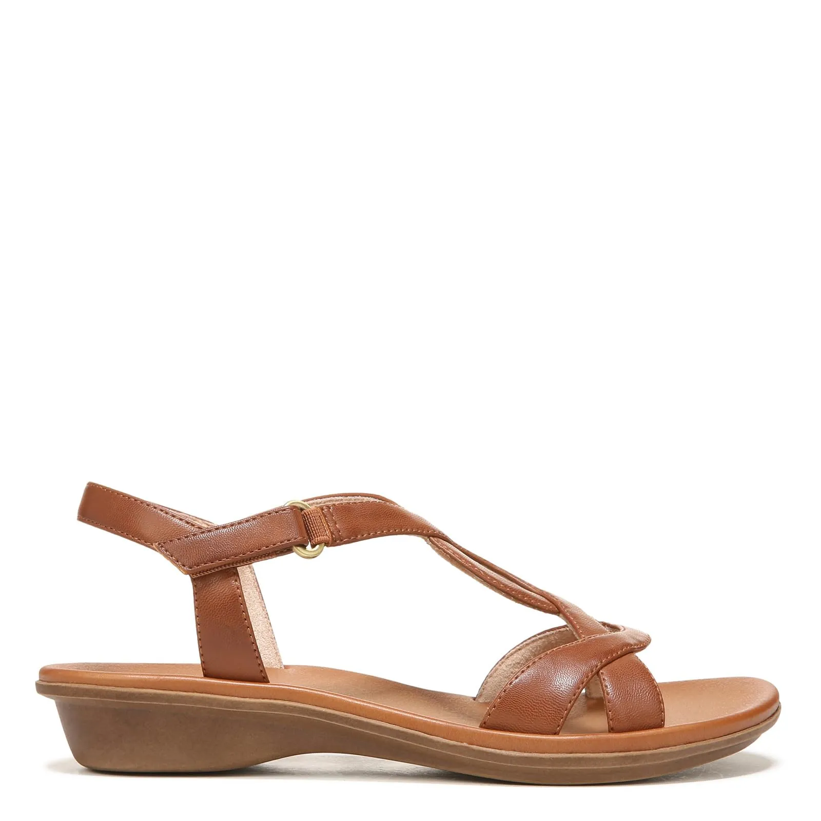 SOUL Naturalizer Womens Solo Strappy Flat Memory Foam Casual Sandals,Toffee Brown,8M