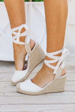Sunny Days Ahead White Espadrille Wedges