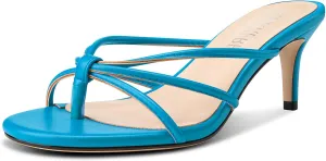 TNYNFBEB Women's Round Toe Flip Flop Strappy Mule Heels Slip-on Kitten Heel Thong Sandals Summer Dress Shoes 2.6 Inches