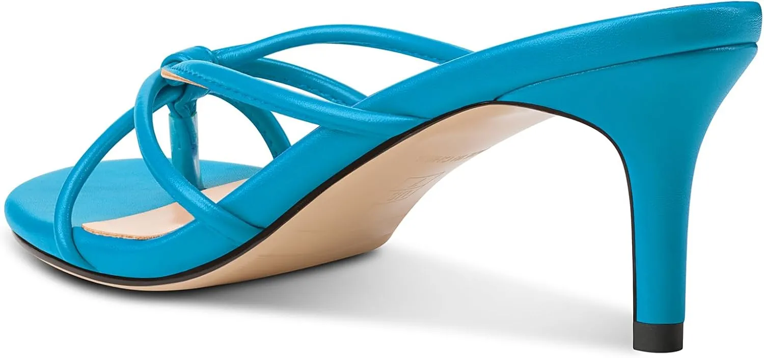 TNYNFBEB Women's Round Toe Flip Flop Strappy Mule Heels Slip-on Kitten Heel Thong Sandals Summer Dress Shoes 2.6 Inches