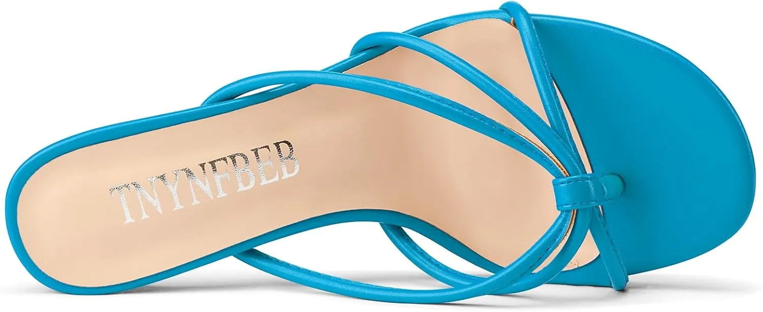 TNYNFBEB Women's Round Toe Flip Flop Strappy Mule Heels Slip-on Kitten Heel Thong Sandals Summer Dress Shoes 2.6 Inches