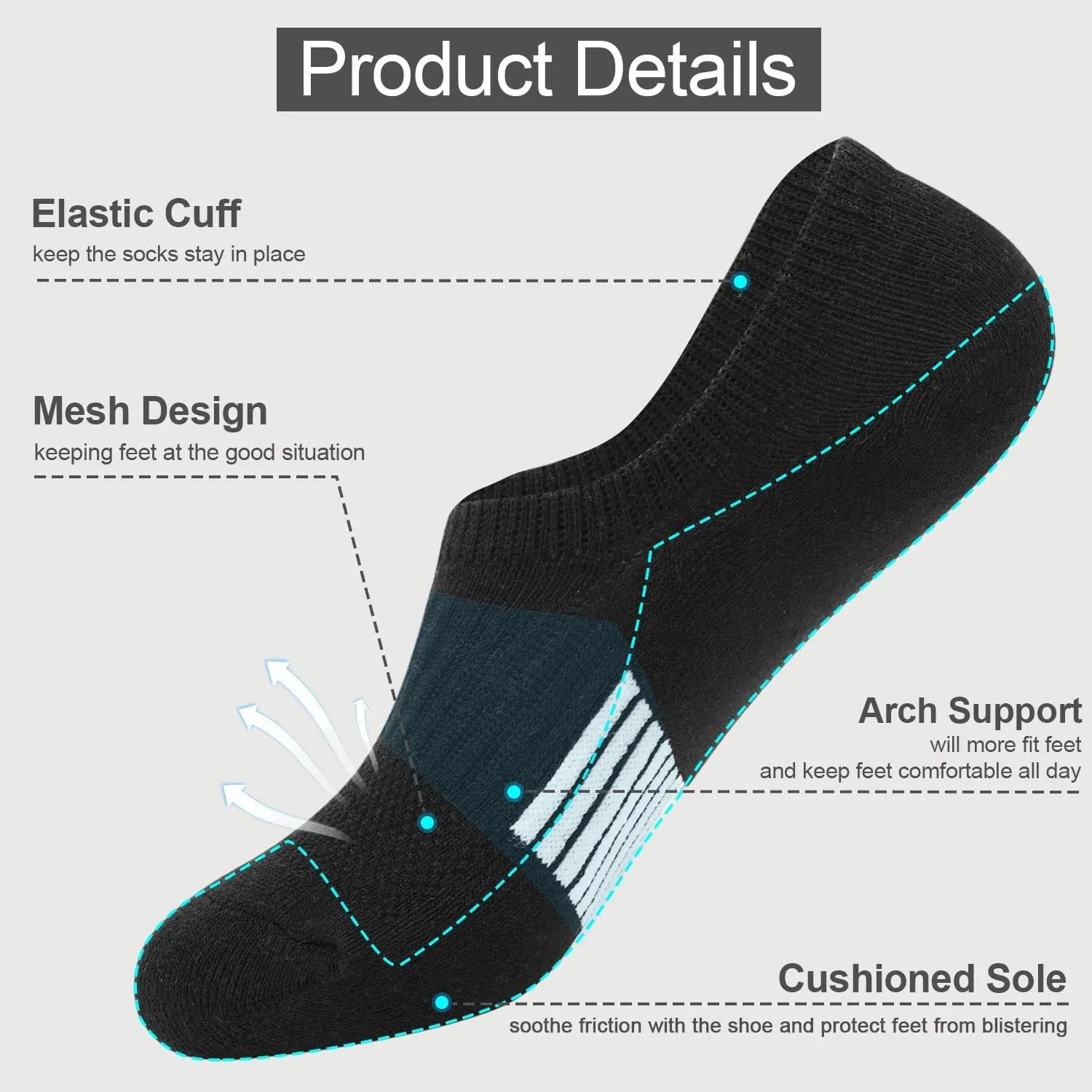 Toes Home No Show Socks Womens Cushioned Low Cut Athletic Hidden Liner for Sneakers Ankle Invisible Running Socks 4/6 Pairs
