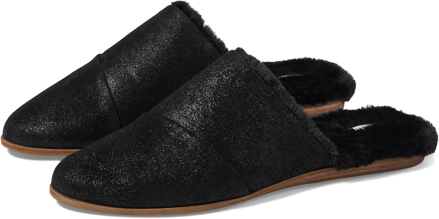 TOMS Womens Jade Metallic Suede Mules Flats Casual - Black