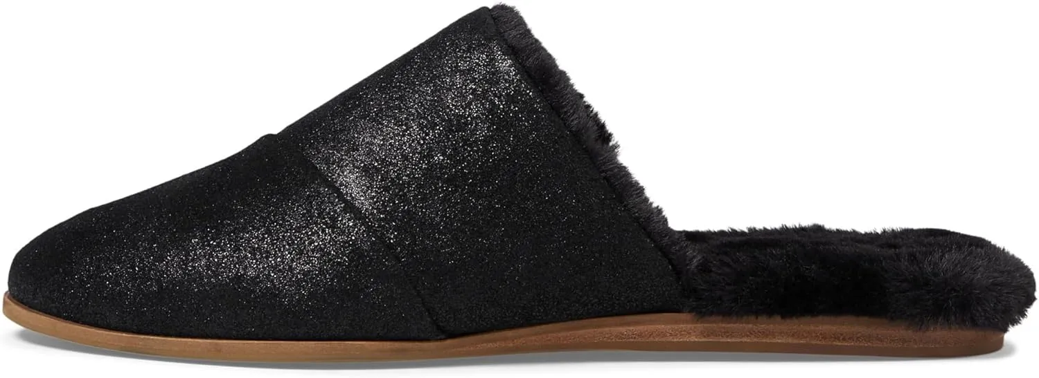TOMS Womens Jade Metallic Suede Mules Flats Casual - Black